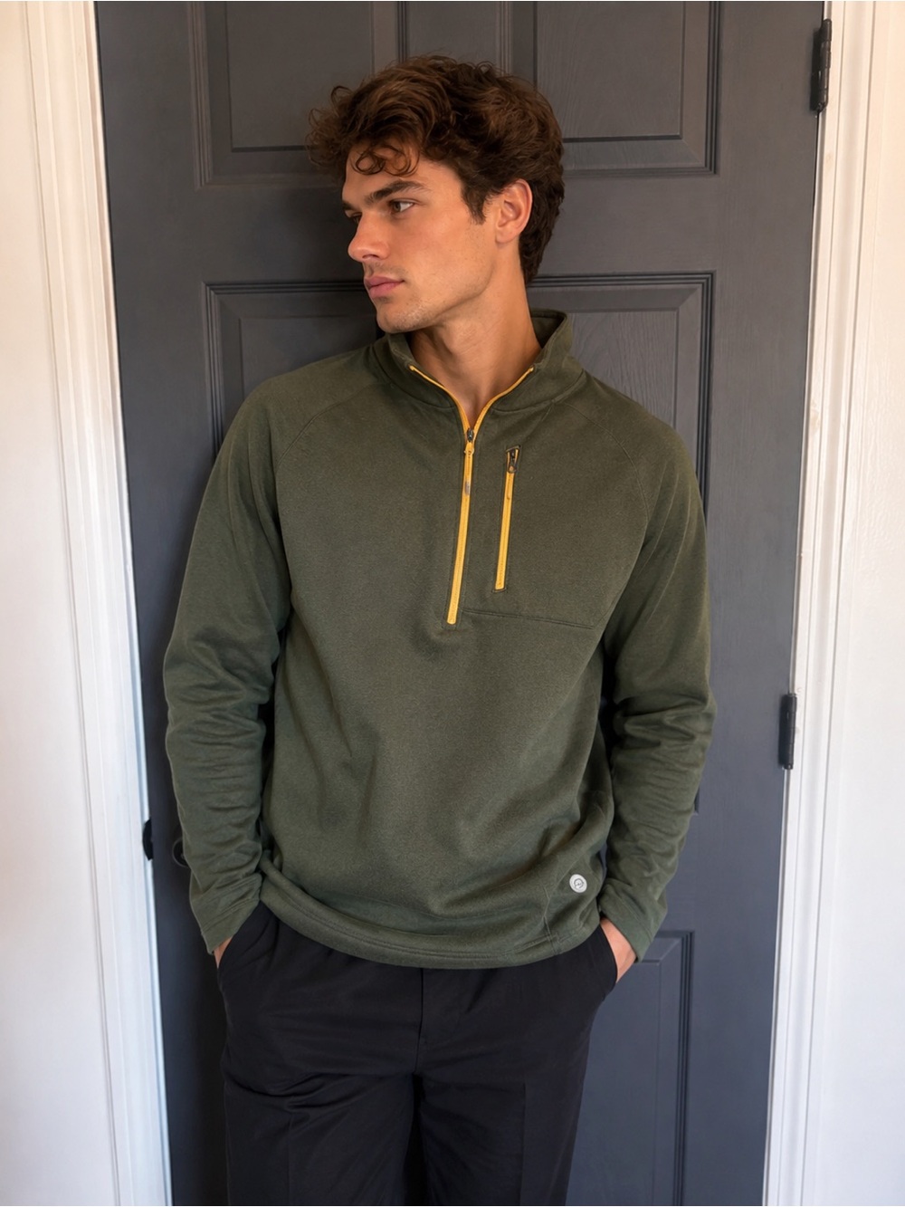 L.L. Bean Men’s XL 1/4 Zip Pullover Olive Green Stretch Athletic Fleece